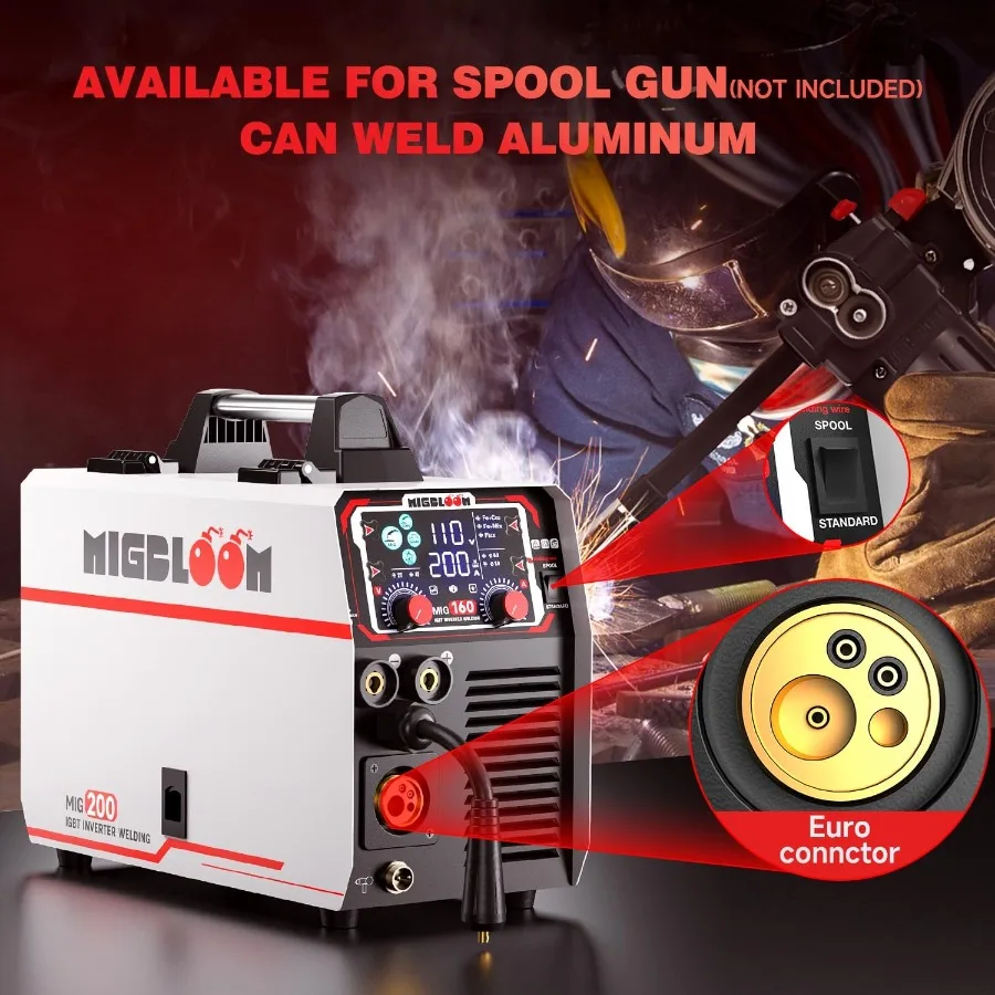 200A MIG Welding Machine 110V 220V 6in1 Gas MIG Gasless Flux Core Stick Lift TIG Spool Gun Syn MIG Welder Machine Multiprocess