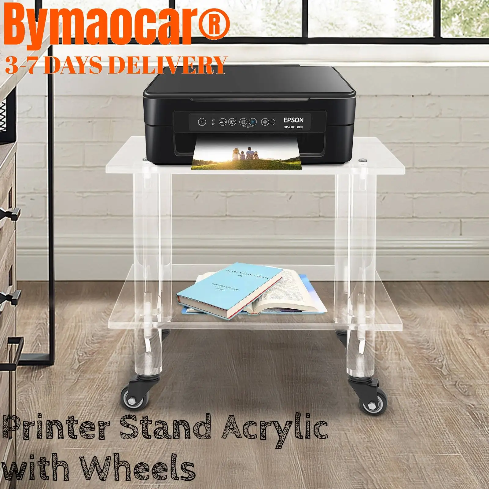 

Printer Stand Acrylic with Wheels as a handcart and a coffee table for storing small printers, copy paper, fax machines, books