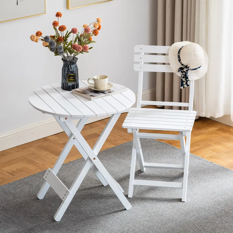 wood folding table Solid and chair set, Nordic modern minimalist style, convenient for outdoor use, suitable for balconies and