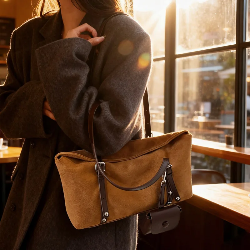 

2025 Новая модная осенне-зимняя высококачественная сумка для подмышек в стиле ретро, женская простая замшевая ручная сумка для боулинга на плечо