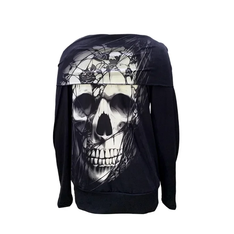 

Модный топ на одно плечо с черепом, осень 2022, новый женский топ на Хэллоуин