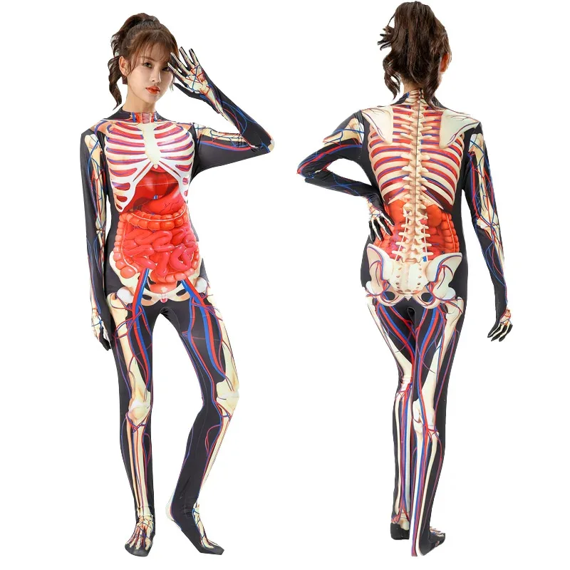 

3D Skeleton Zombie Pattern Full-Body Tight Costume - Halloween Scary Cosplay, Theater & Night Party Outfit
