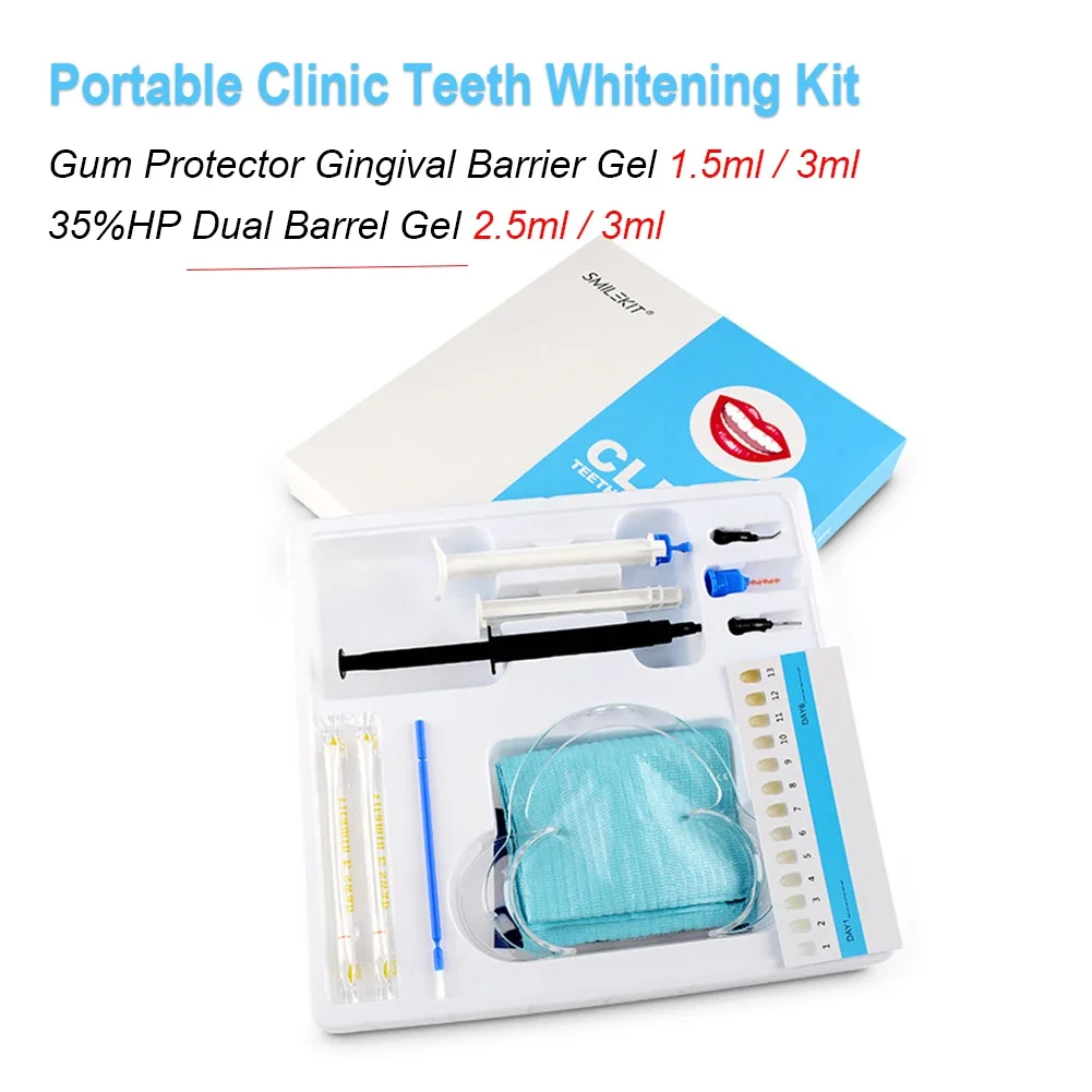 Dentist Clinic Teeth Whitening Kit 35%HP Dual Barrel Gel Syringe Tooth Bleach Whitener Gum Dam Protector Gingival Barrier Gel