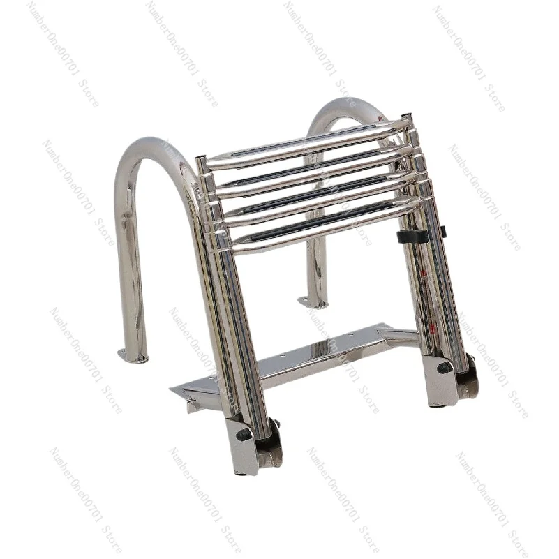 Stainless Steel 4-Section Folding Boat Ladder, with Curved Handrail & Hidden Mount