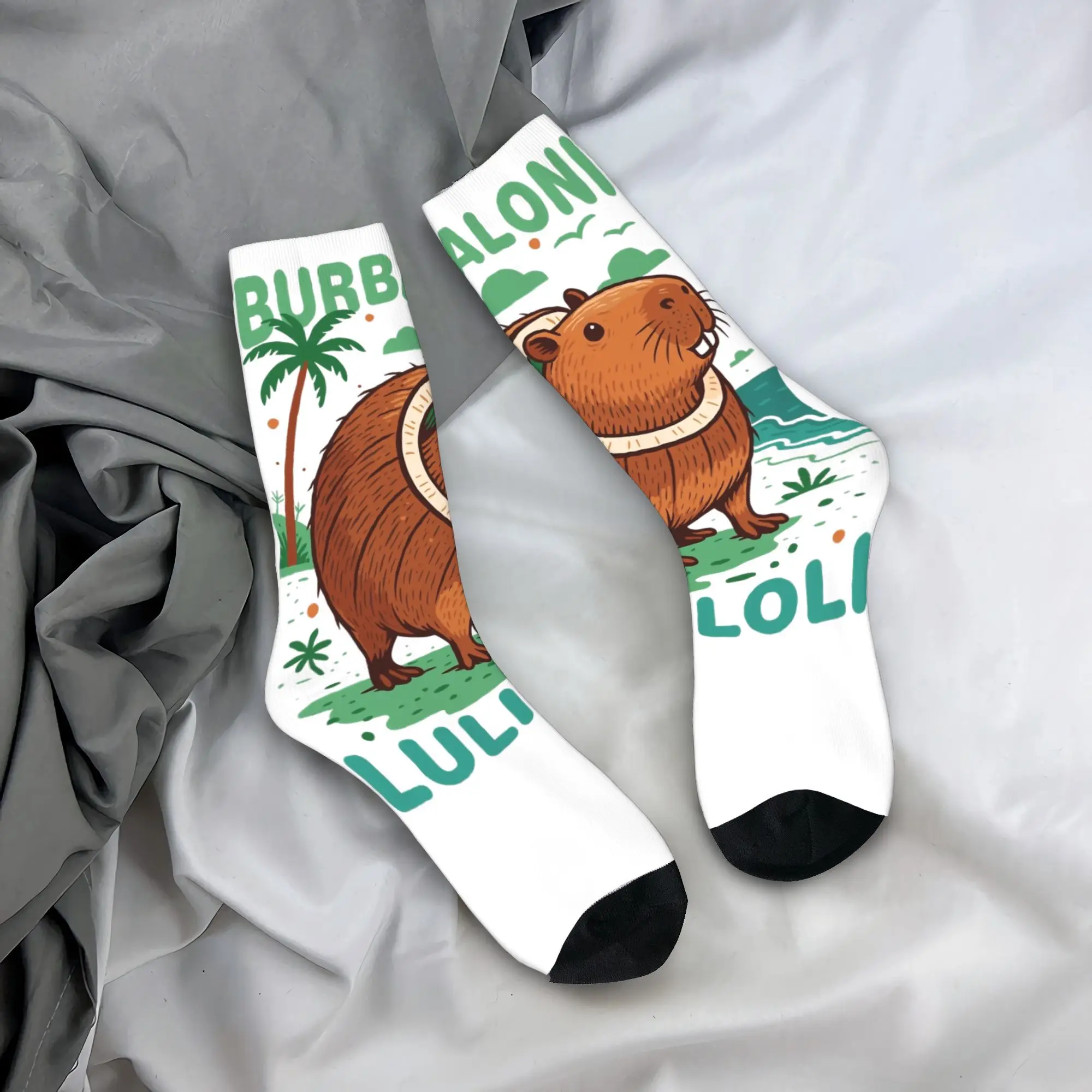 Burbaloni Luliloli Capybara 이탈리아 Brainrot 양말 남성용 재미있는 해피 양말 하라주쿠 가을 겨울 중간 튜브 스타킹 선물