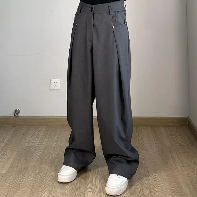 

New Deconstructed Casual Drape Suit Trousers for Men Retro Spring Autumn Straight Trousers Trend