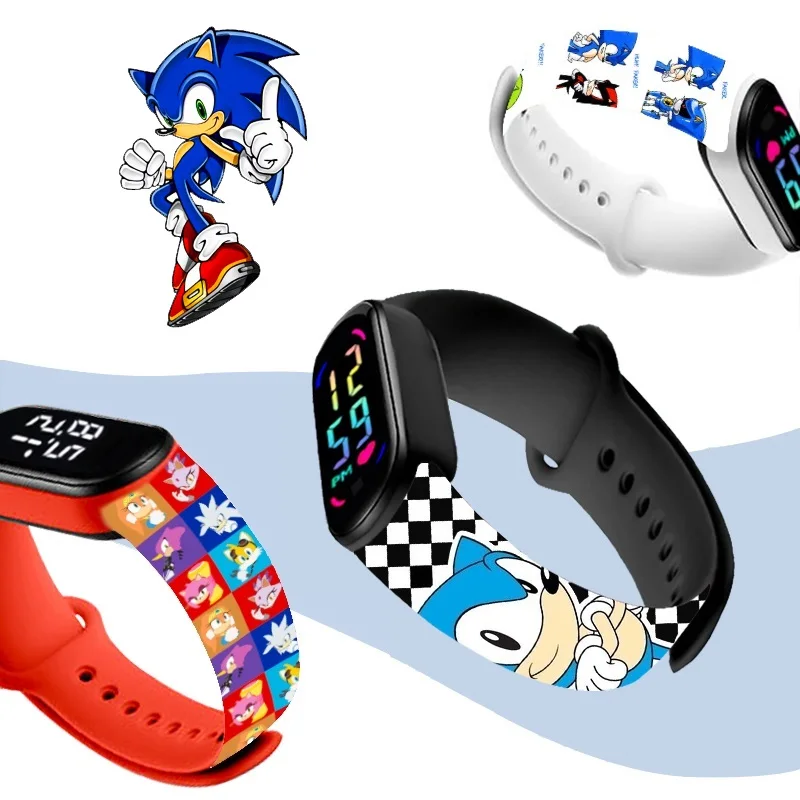 Stitch Sonic Digital Watches Anime Figures LED Luminous Touch Waterproof Electronic Sports Watch Kids Birthday Gifts Toys