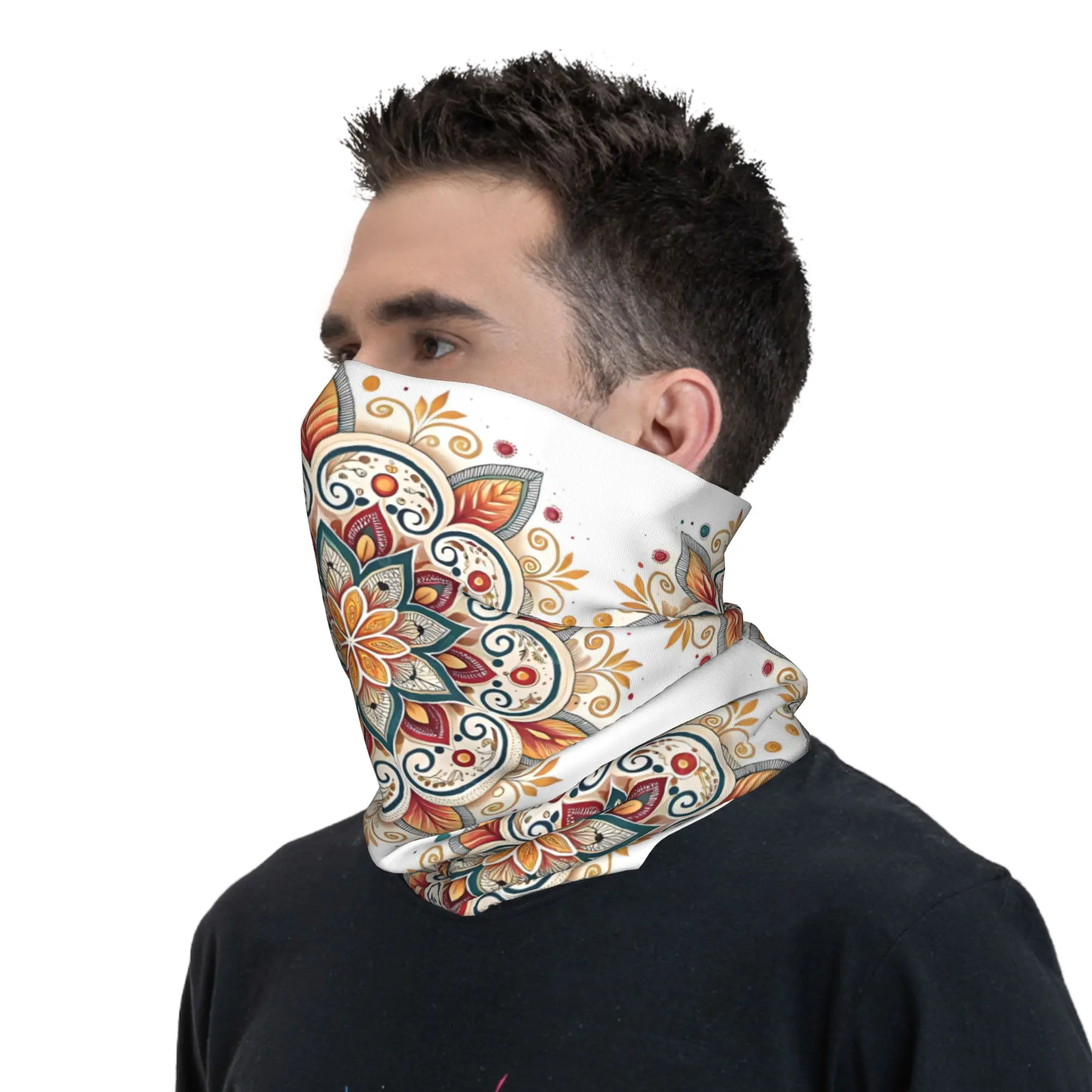 مخصص خمر ماندالا باندانا الرقبة أدفأ الرجال النساء الشتاء التزلج وشاح أنبوبي الجراب الملونة الأزهار نمط واقي الوجه