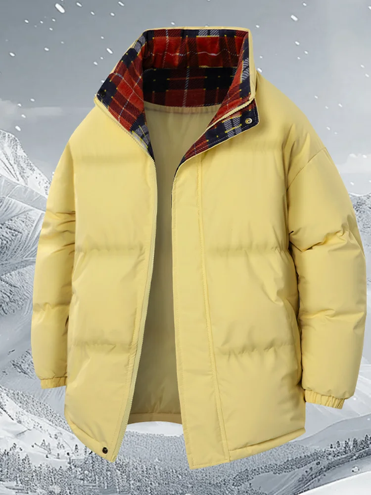 

Men's Winter Thickened Warm Stand Collar Cotton Jacket Loose Casual Bread Style Coat Fashionable Urban Youth Polyester Fiber