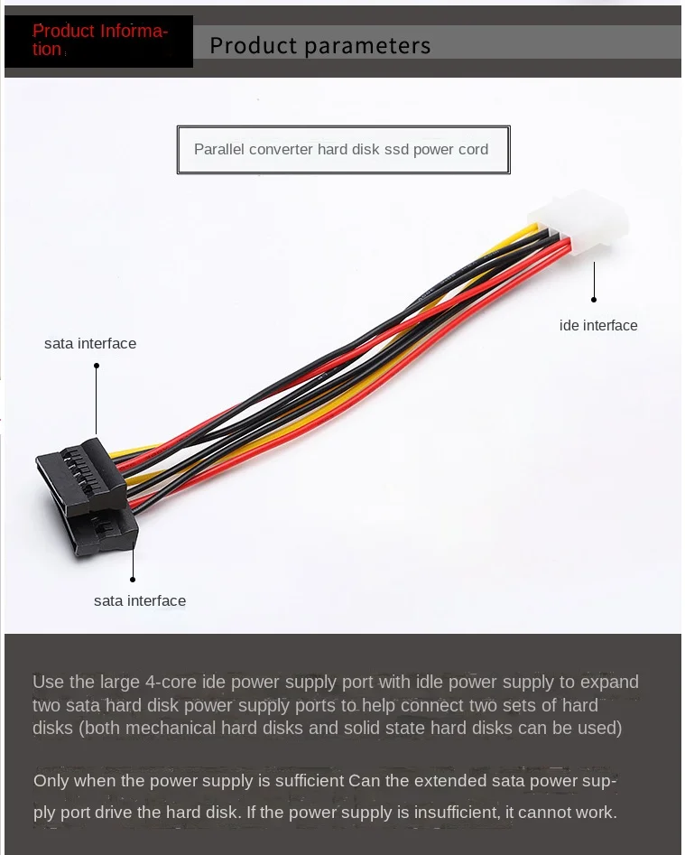 IDE4p To SATA Power Cable Large 4D Male To 2*SATA Female Connector Adapter Cable 1 To 2 Sata Power Cord 4PIN For Computer SSD CD