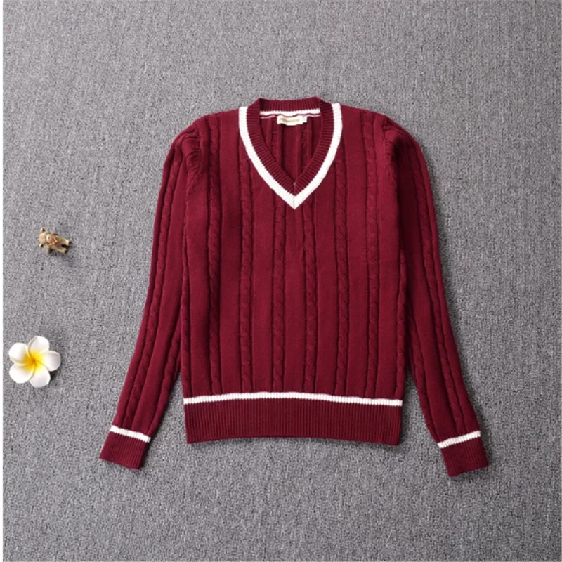 British School Uniform Jk Boy/girls V-neck Knitted Pullover Sweater Cotton School Girls Uniform Jk Long Sleeve Sweater 3 Colors