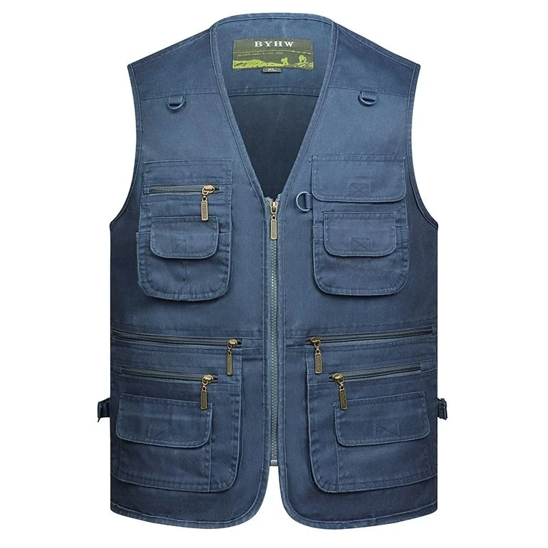 

Мужской свободный жилет на весну-осень, повседневный, из хлопка, для активного отдыха, с V-образным вырезом, с множеством карманов, для папы