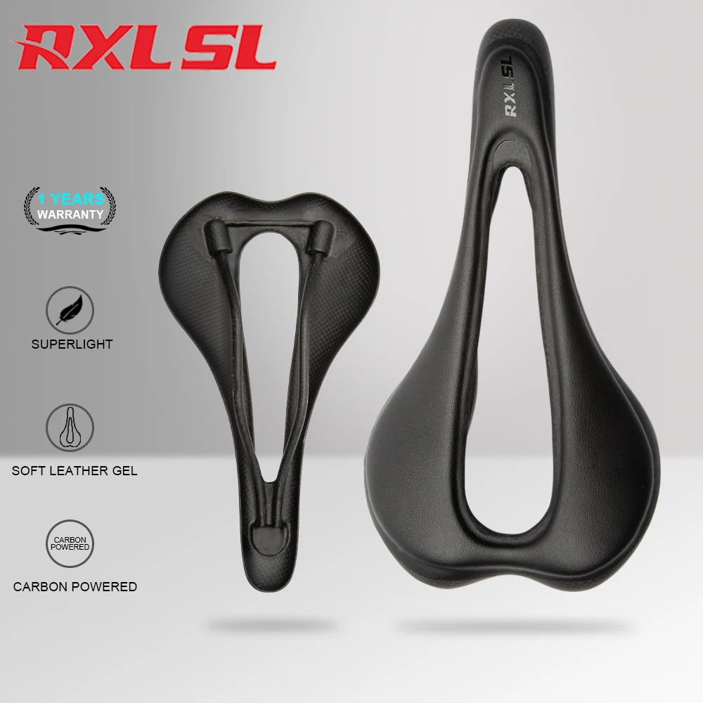 RXL SL Bicycle Saddle Carbon+Soft Leather Gel Comfort Bike Mtb Saddle 280*145mm Mountain-bike Road Seat for Bicycle Accessories