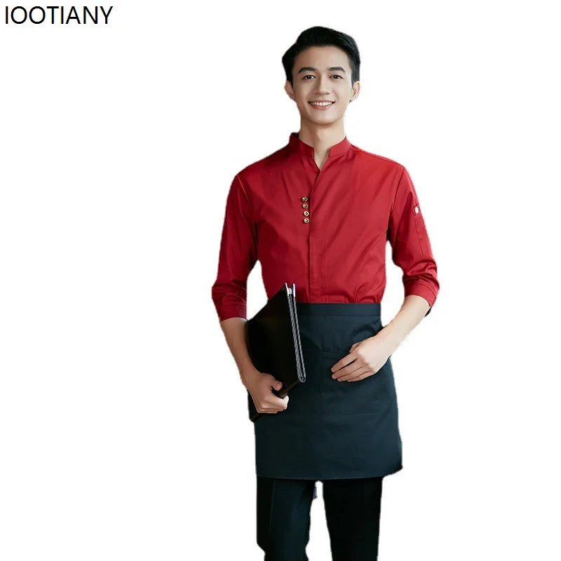 Ristorante Unisex cameriere vestiti da lavoro bancarella di cibo Barbecue costumi del personale autunno inverno colletto rialzato Receptionist Dress up nuovo