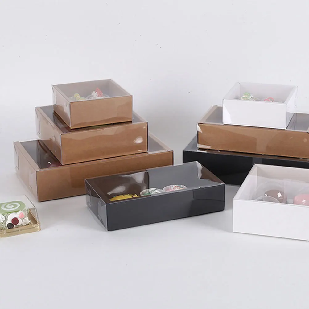 Caja de regalo de estilo antiguo, tapa transparente de construcción de papel resistente, No se necesita envoltura, contenedor decorativo para aperitivos, golosinas y pasteles, 6 uds.