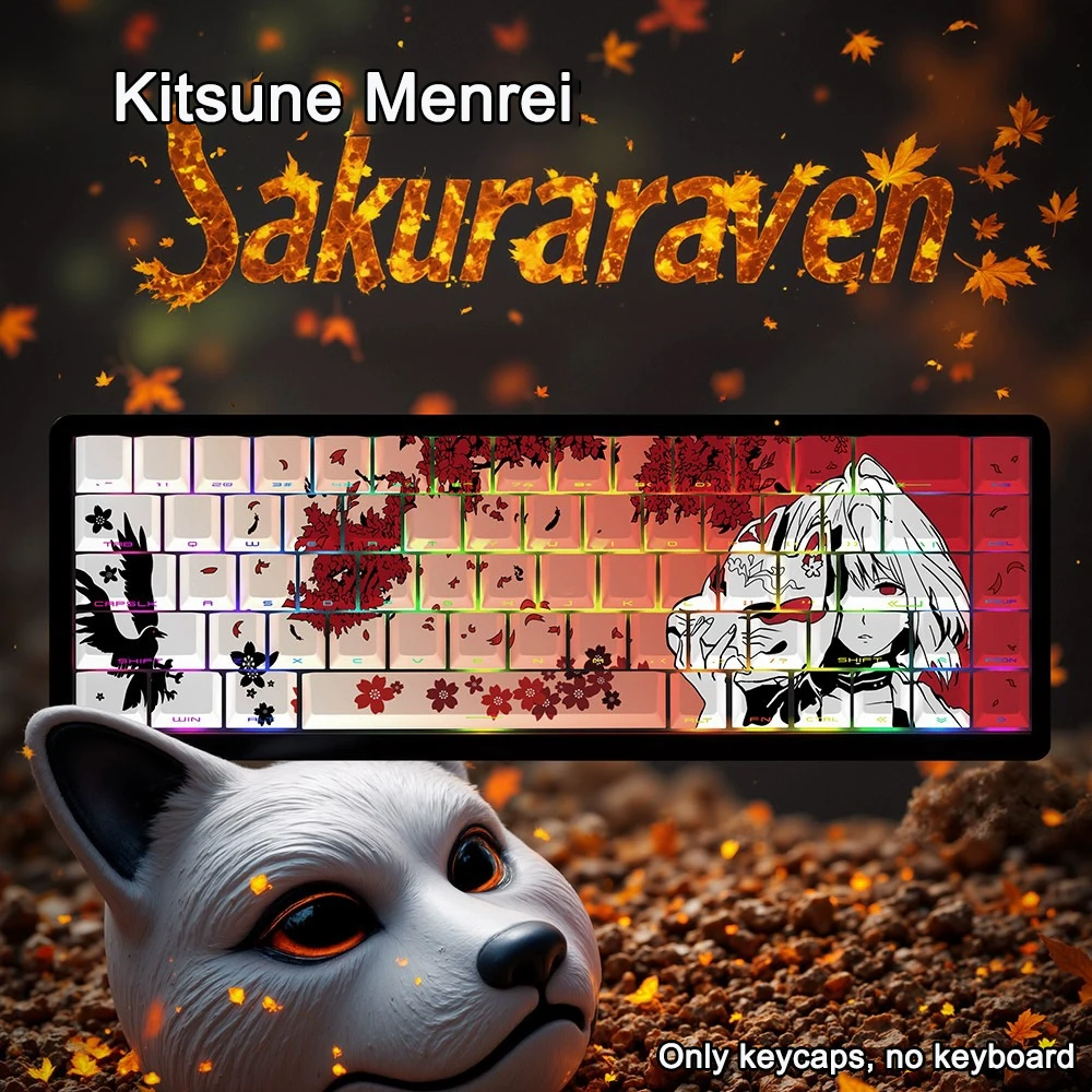 

Cartoon Kitsune Menrei Keycap Cherry PBT Dye Sub Shine-through Side-legend Keycaps The Fox Woman Theme Key Caps For Keyboards