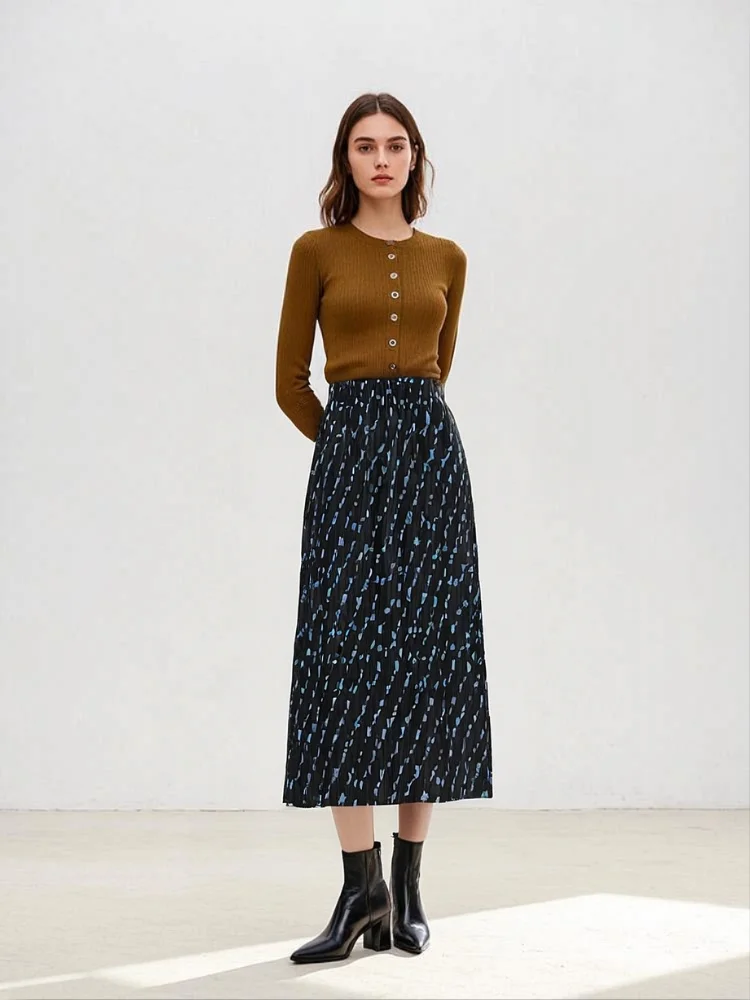 

Miyake Fold 2025 Spring and Summer New Half Length Skirt with Niche Print and Split Hip Bag Skirt, Medium To Long Temperament