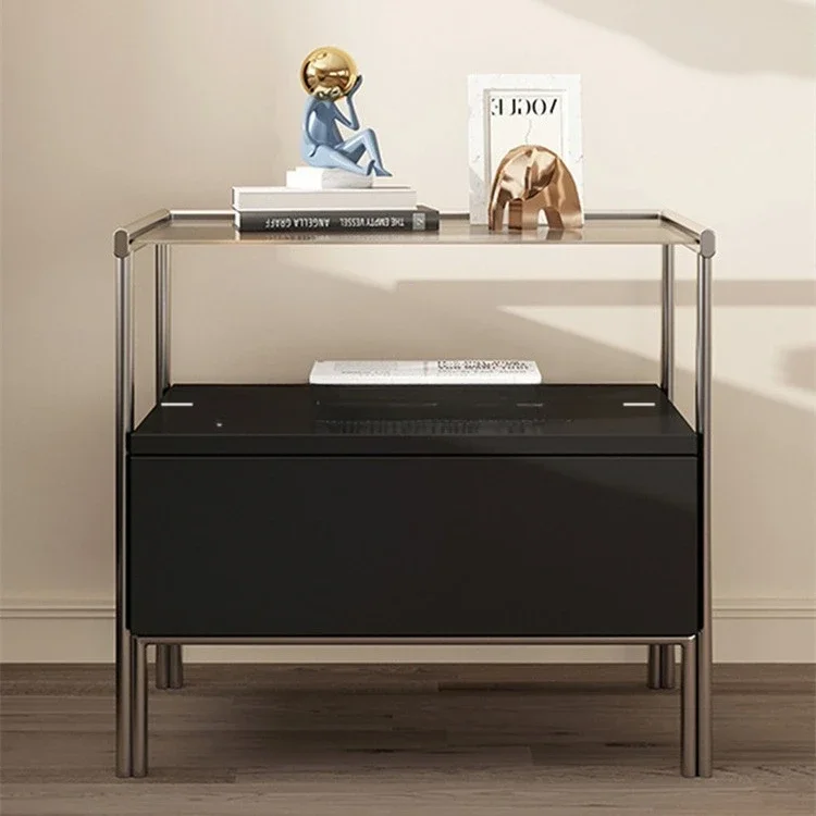 Italian minimalist bedside table, bedroom Changhong glass household minimalist modern locker
