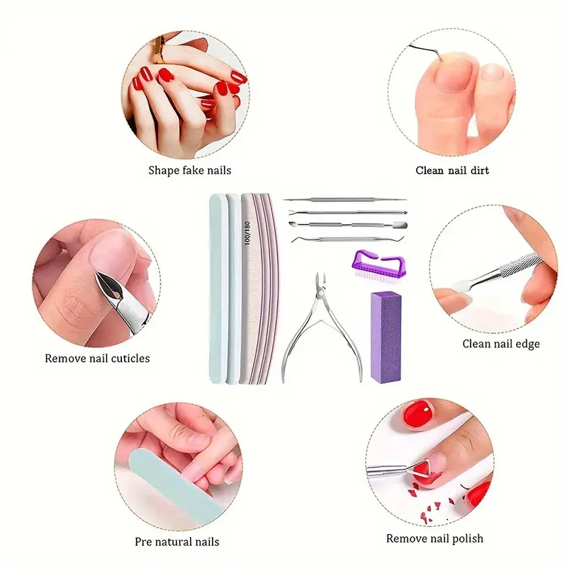 12 Stuks Nagelvijlen Set Cuticula Tondeuse Polijsten Buffer Bestand Reinigingsborstel Dode Huid Schaar Manicure Care Kits