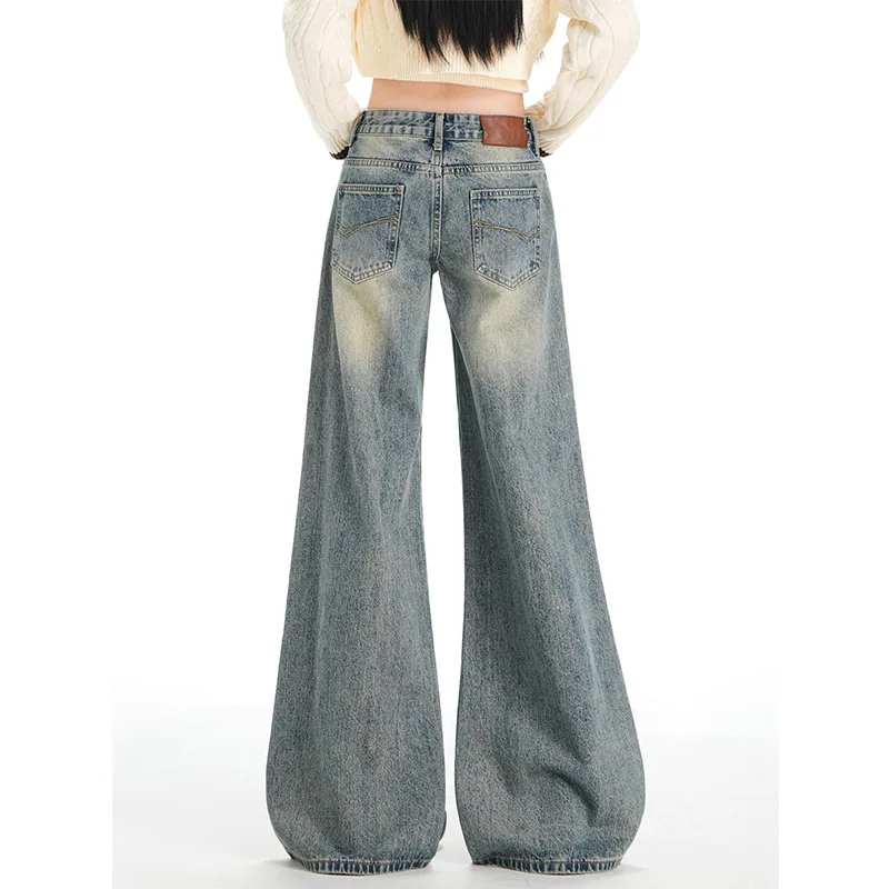Retro American Low Waist Wide Leg Jeans Women Summer Autumn Loose Lazy Style Small Size Versatile Micro Flare Pants