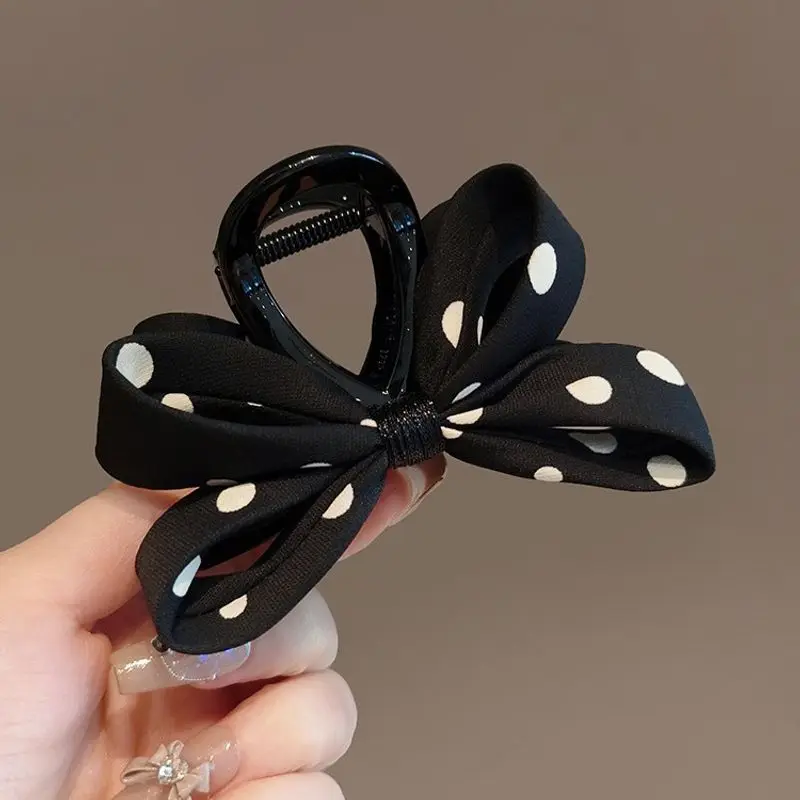 1pc Korean fashion high-end retro black and white contrasting polka dot clip new exquisite bow shark clip hair clip - view 3