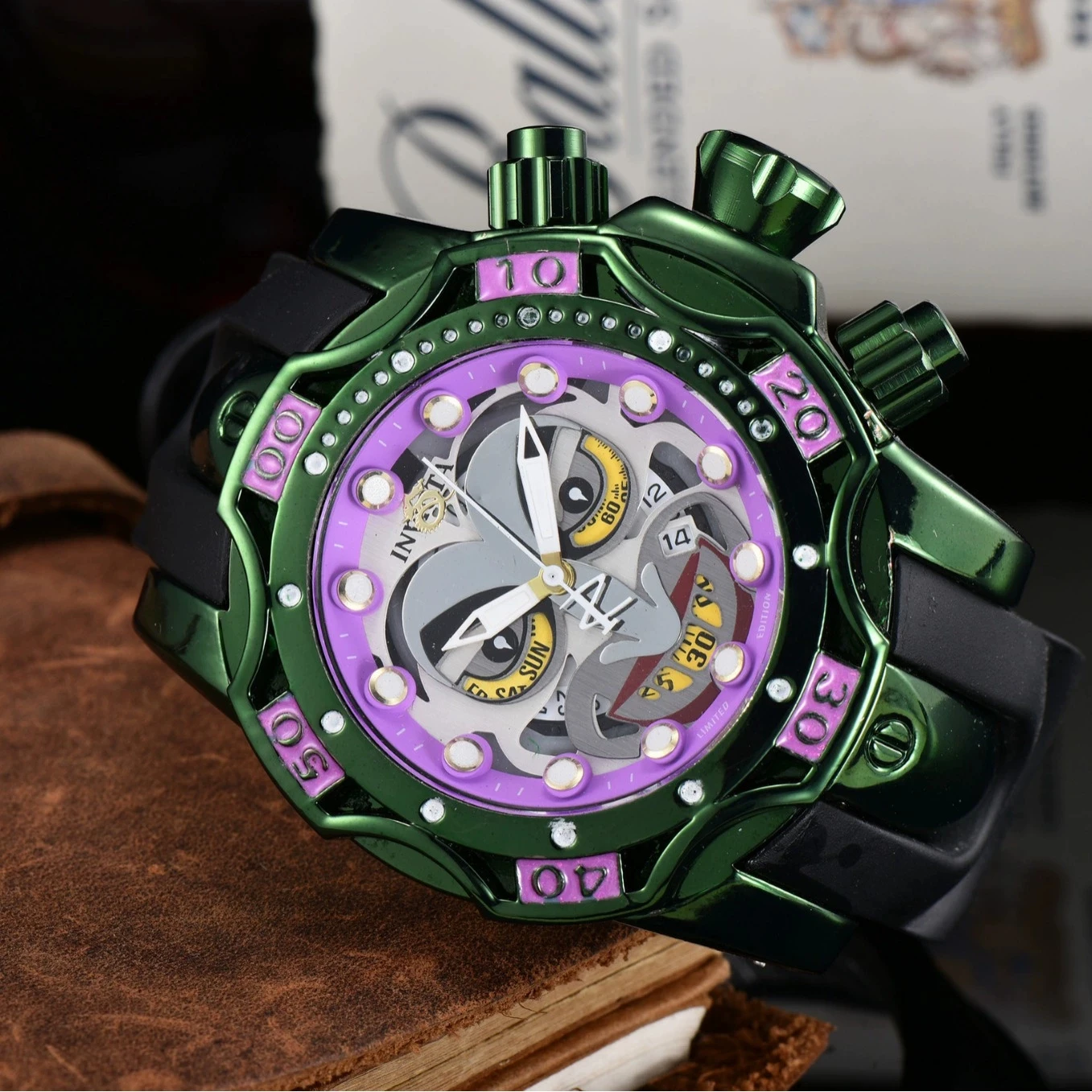 

Новинка 2025 года, силиконовый ремешок в форме клоуна, красочный фиолетовый золотой циферблат, повседневные мужские кварцевые часы