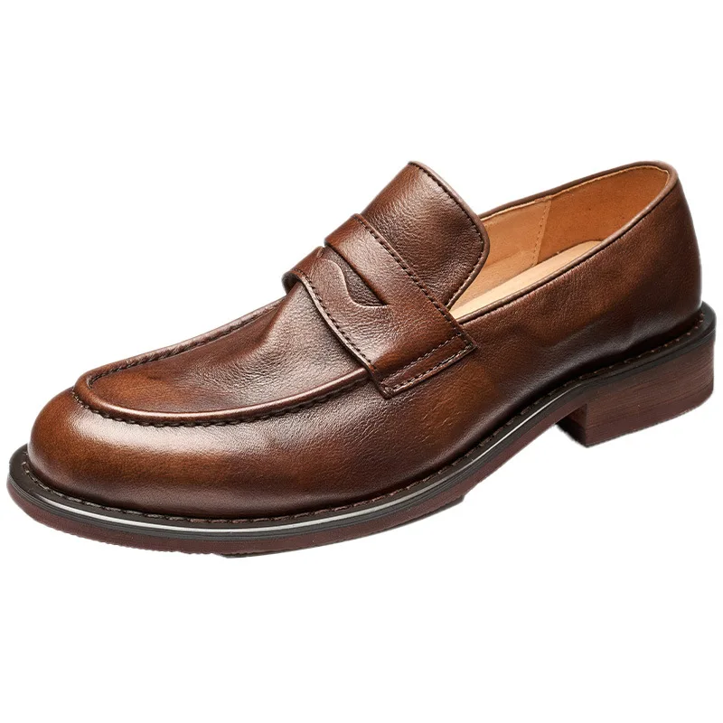

Men's Casual Business Shoes Leather Sole Washed Comfortable Top Layer Cowhide Flat Shoes Outdoor Camping Working Travel Sneakers