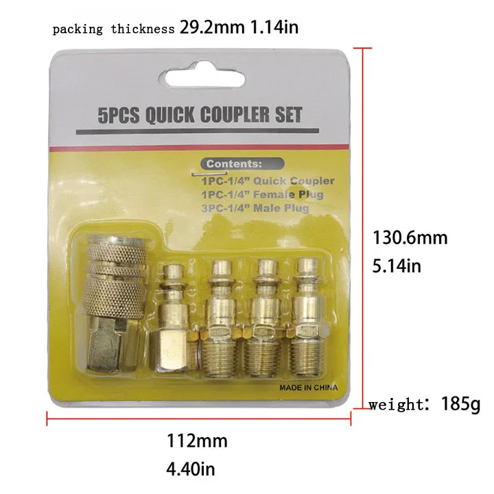 

5Pcs/Set Brass Quick Coupler Set 1/4” NPT Quick Coupler Female /Male Thread Connectors For Air Compressors Pneumatic Tool