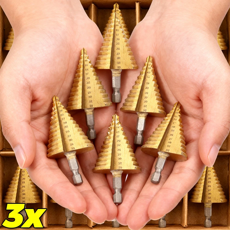 5-35mm Manico esagonale Trapano scanalato a spirale Gradini in acciaio ad alta velocità Apri punte da trapano per metallo Piastrelle di ceramica Trapano rapido Utensili elettrici