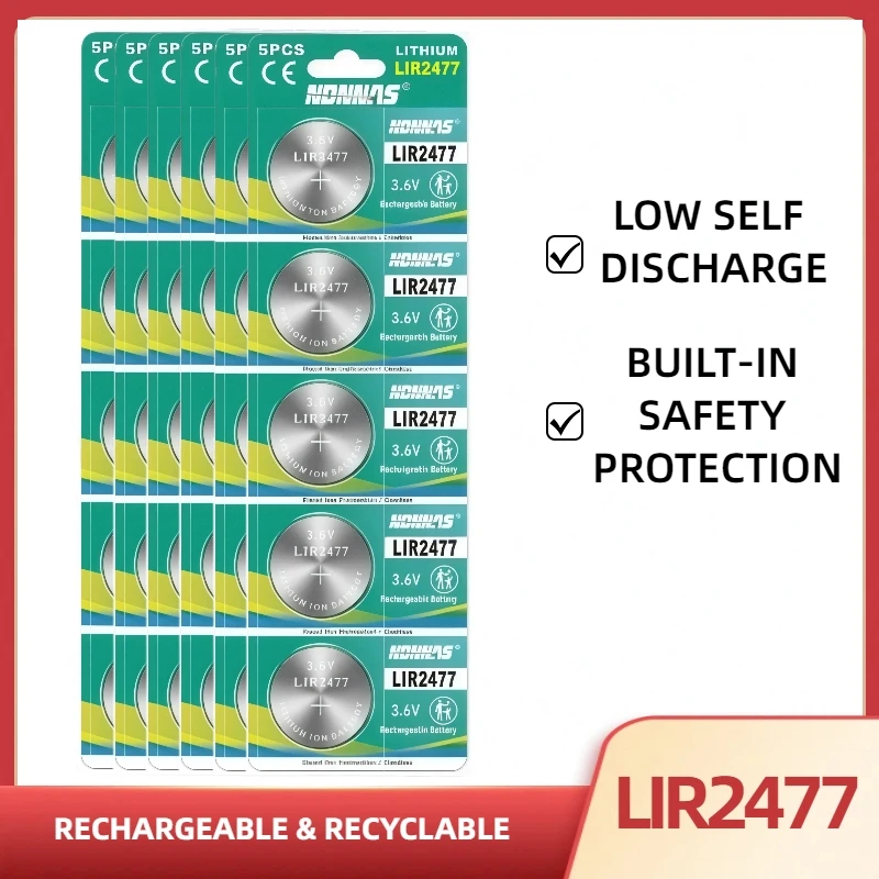 1-50pcs LIR2477 Rechargeable Battery 200mAh 3.6V Lithium Button Cell Battery Can Replace CR2477 For Watch Calculator Tablets