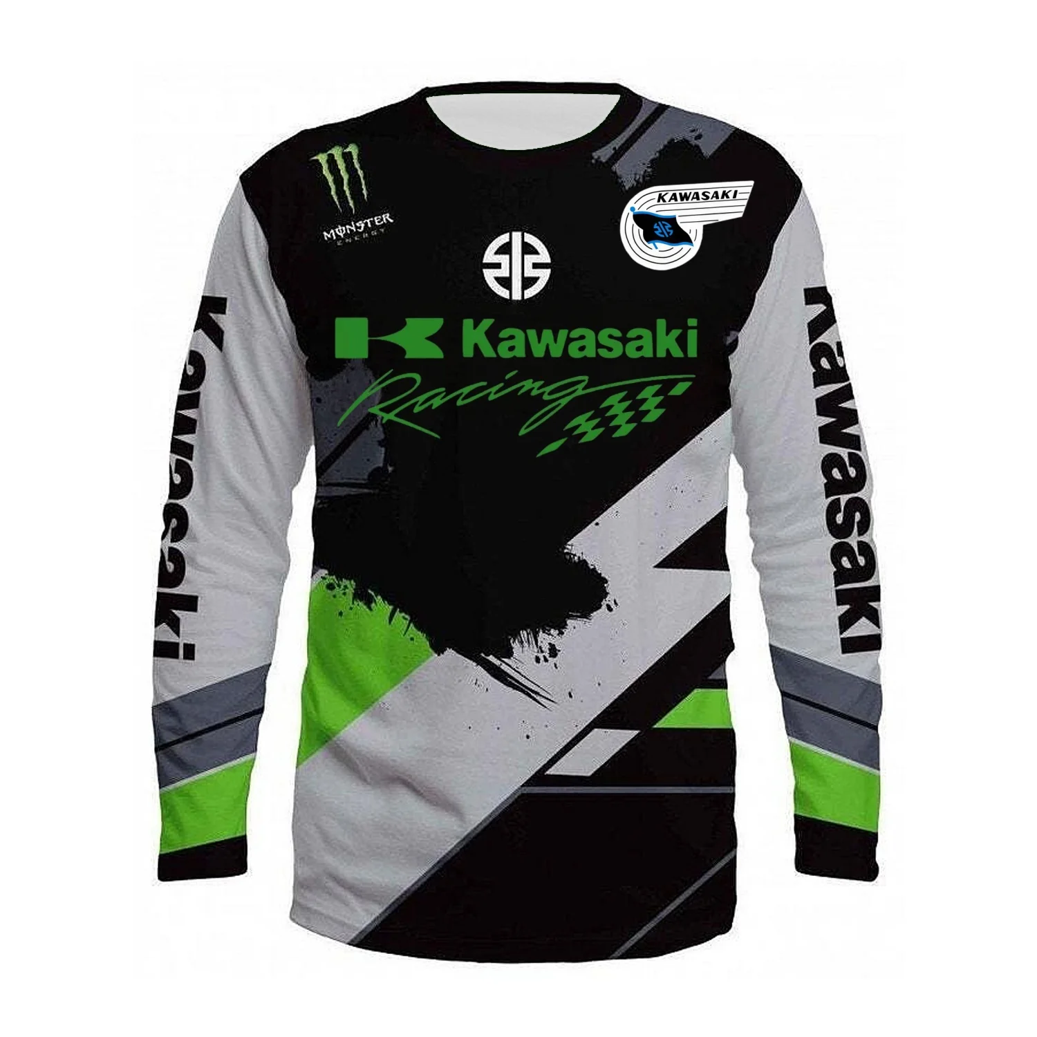 

Новая новогодняя футболка Kawasaki с длинными рукавами для езды на мотоцикле, дышащая, быстросохнущая, с 3D принтом, топ для езды на мотоцикле по бездорожью