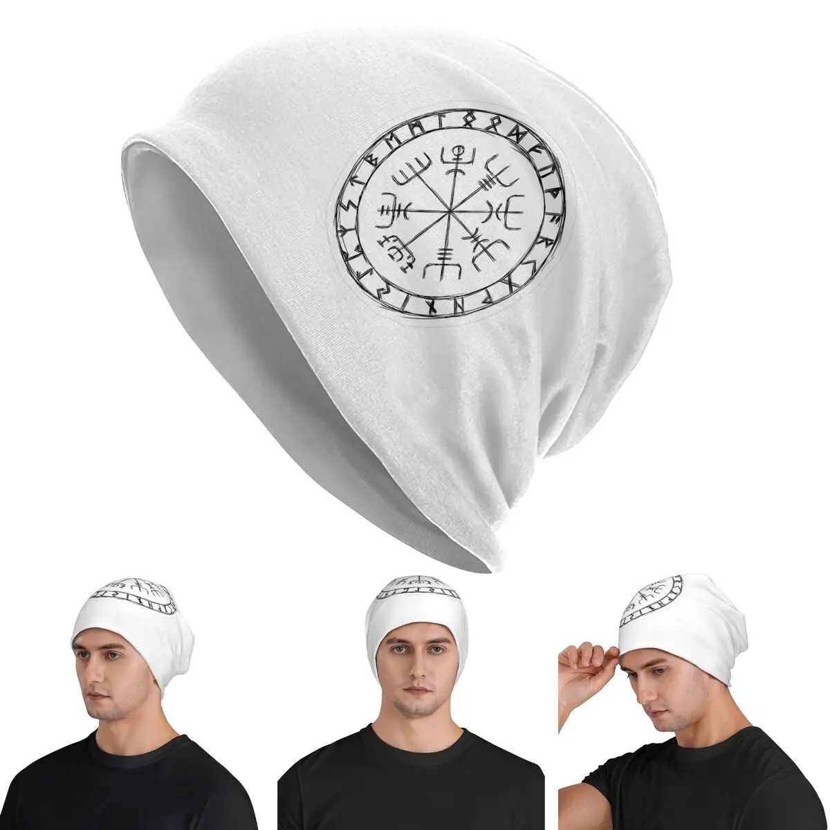 Viking Mythology Vegvisir Shield Valhalla  Men Women Adult Beanies Caps Knitted Bonnet Hat Warm Autumn Winter  Skullies Hats