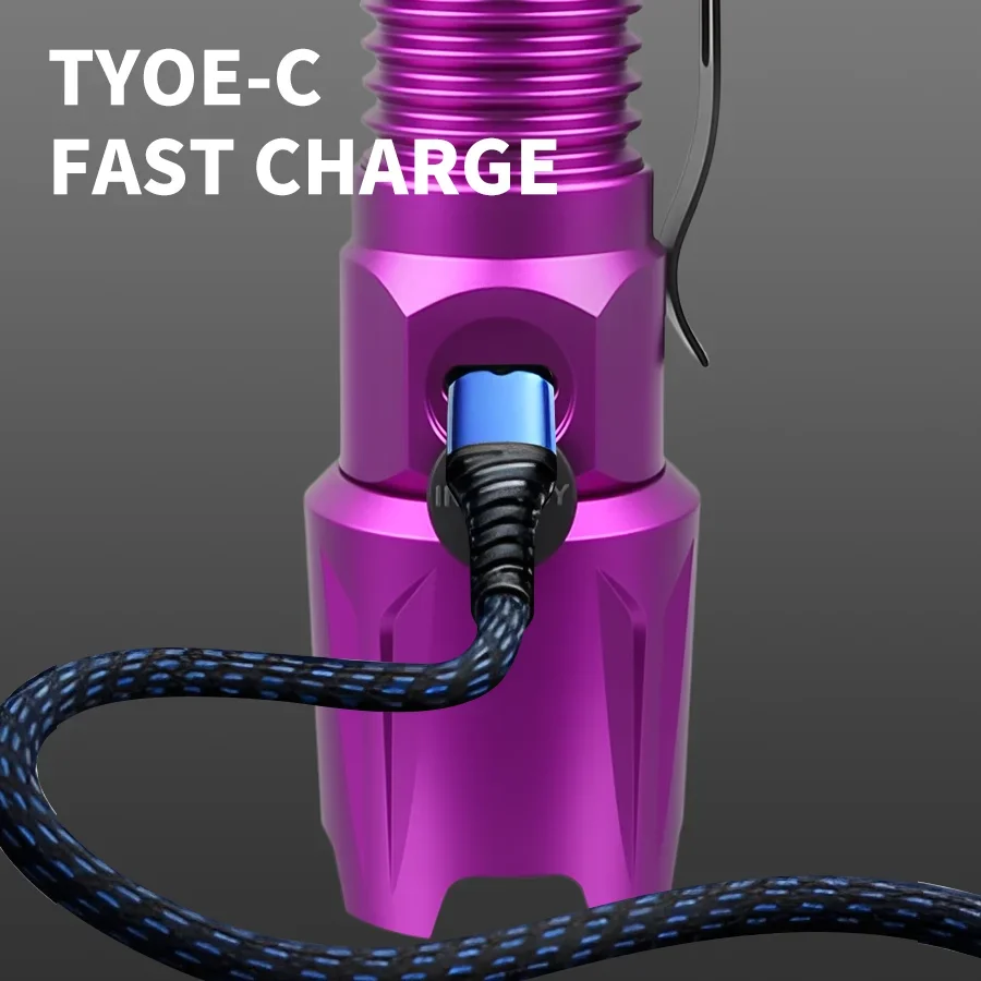 Powerful 365NM UV Flashlight Type-C Rechargeable Waterproof Torch Use 18650 Battery Purple Light for Pet Urine Stains Detector