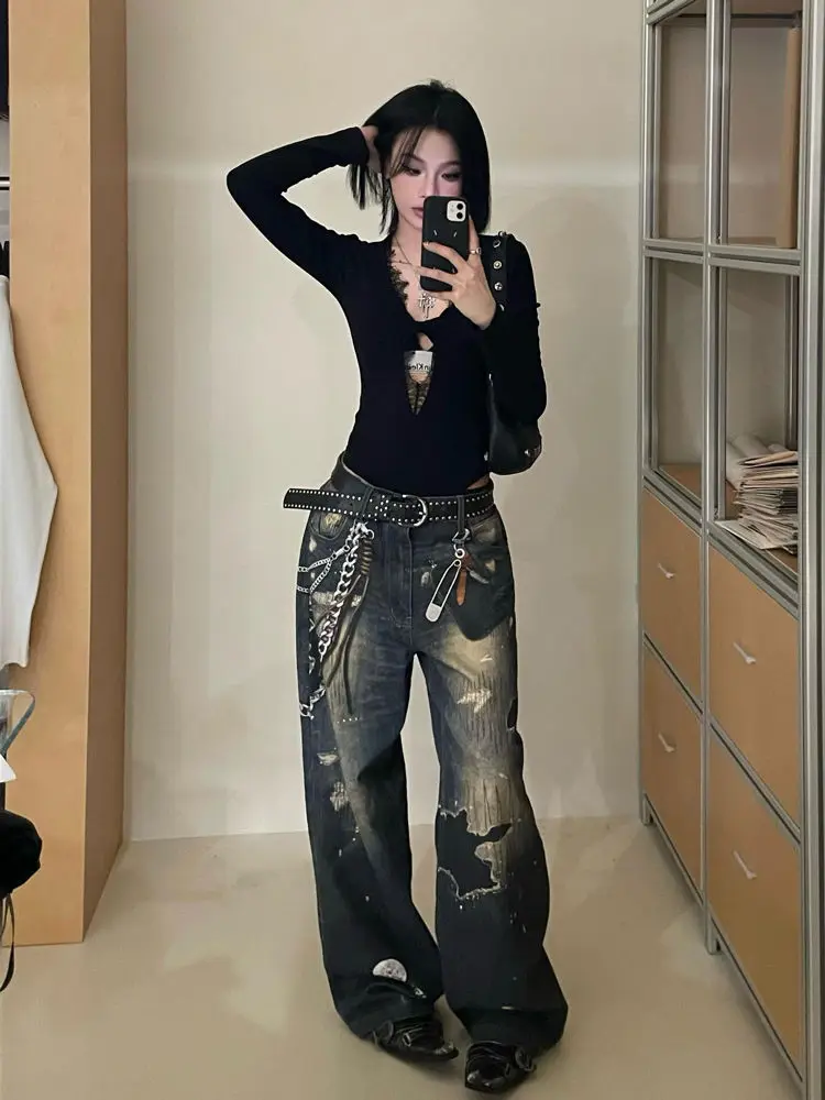 Yedinas Gothic Black Hollow Out Bodysuits Rompers Women Jumpsuits Fashion Solid Lace Long Sleeve Sexy Sheath Skinny Y2k T Shirt