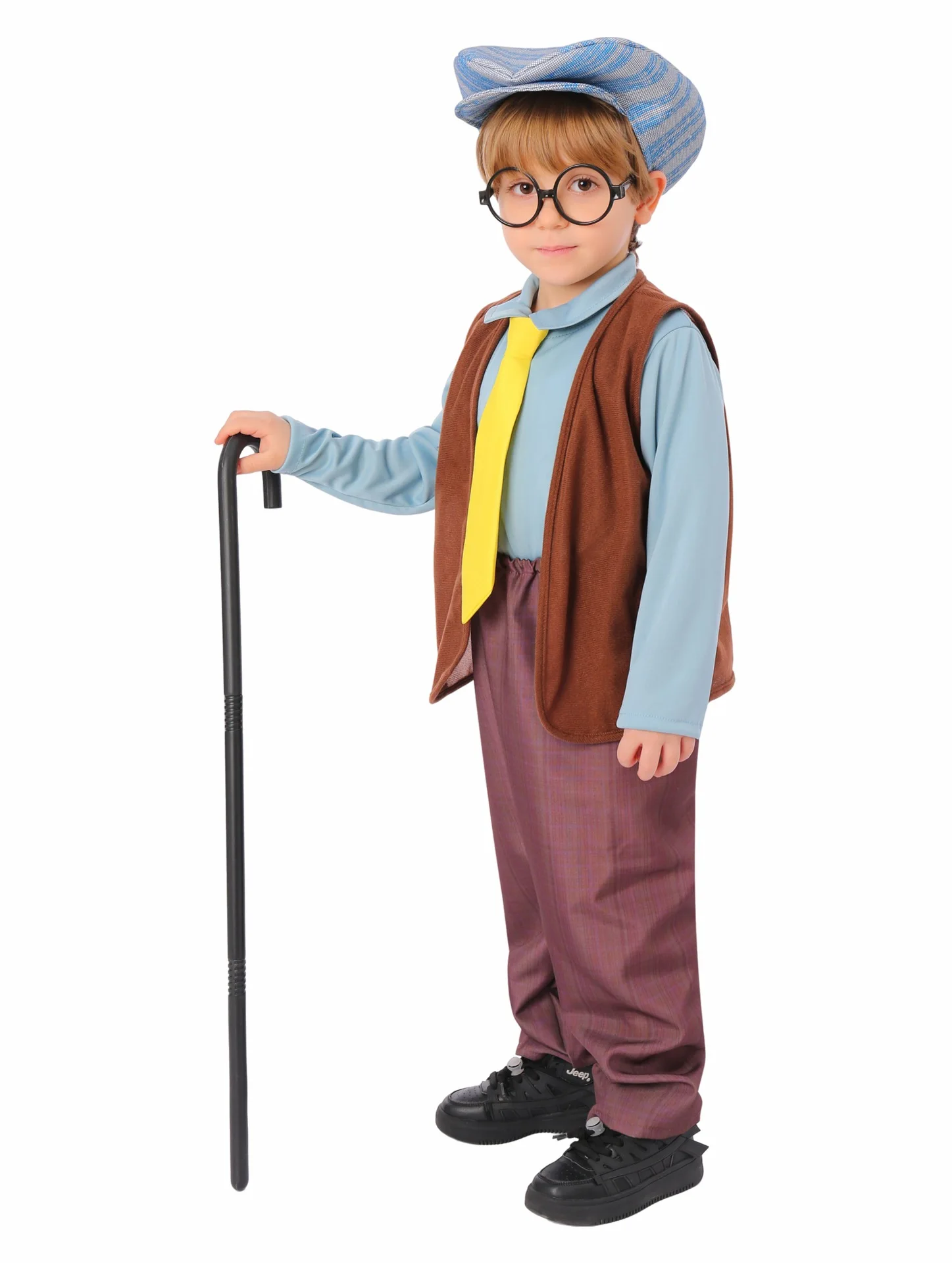 Grand-père Cosplay Chemise Marron avec Accessoires, ixdes Enfants, Carnaval d'Halloween, Spectacle Maternelle