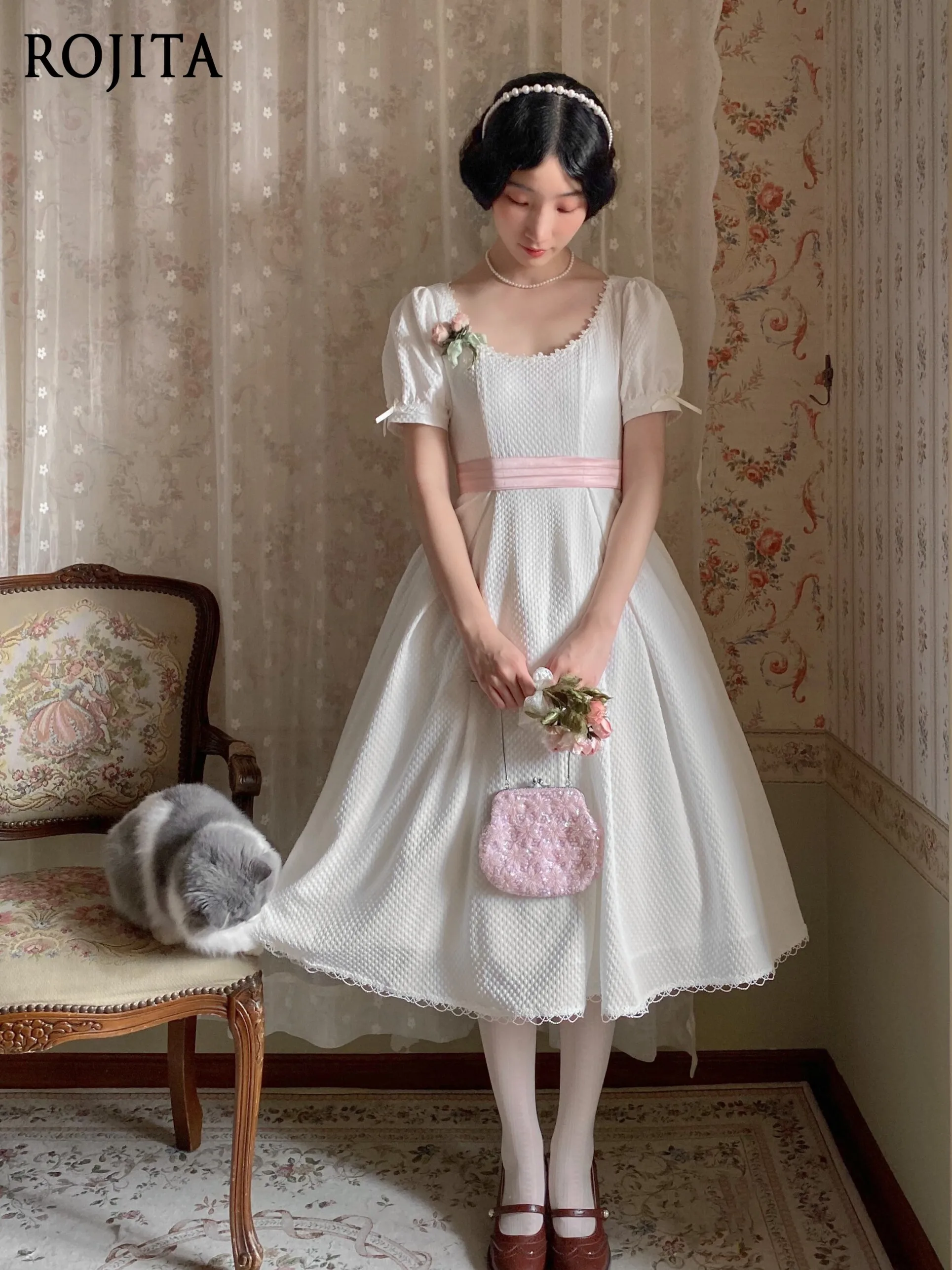 

Kawaii Short Sleeve Lolita Dress for Women 2026 New Round Collar Long Maxi Dress Elegant Retro CLA Series OP Dress