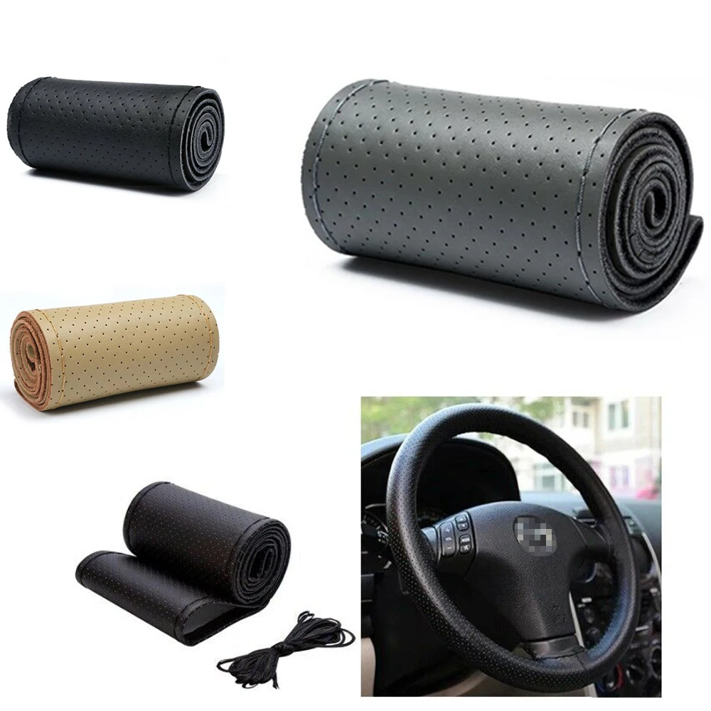 

Car Steering Wheel Cover Non-Slip Soft Microfiber Leather 38cm With Thread Braid On Steering-Wheel Car Accessories