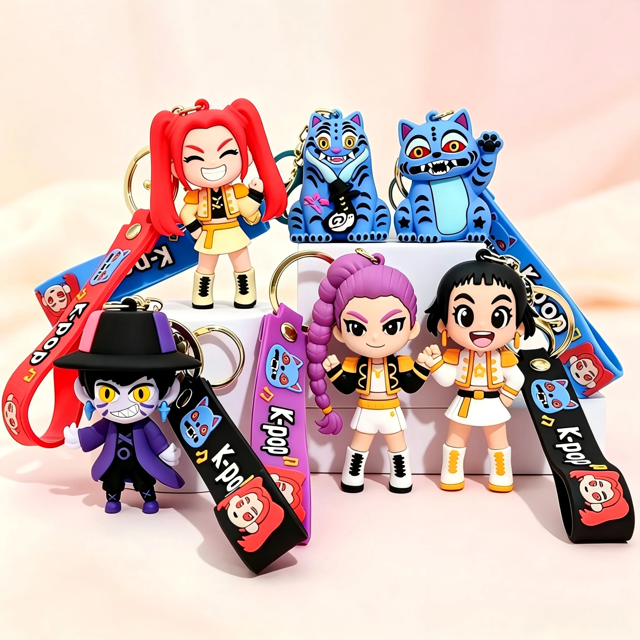 

6-Pack KPOP Keychains Tiger Image PVC Girl Group Doll Keychains Cute Harajuku Style Key Rings Decorations Suitable for Kids