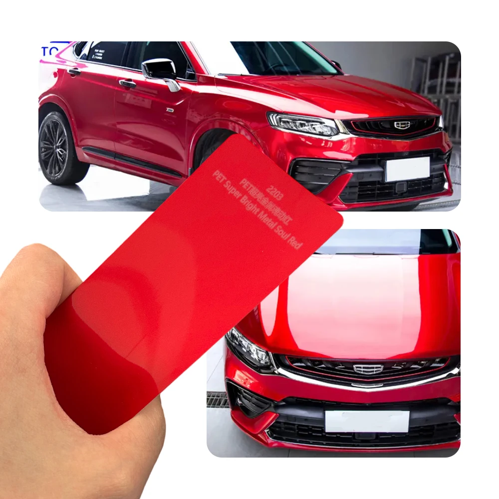 PET Super Bright Flowing Red Metallic Car Wrap Vinyl Air Release Removable Wear Resistant Auto Body Sticker Film