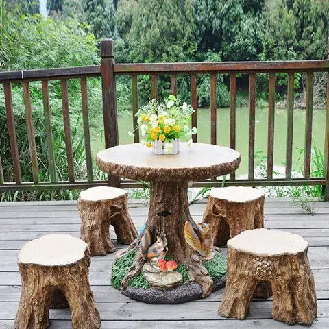 

Imitation tree stump log table and stool outdoor outdoor open-air table and chairs balcony terrace courtyard garden