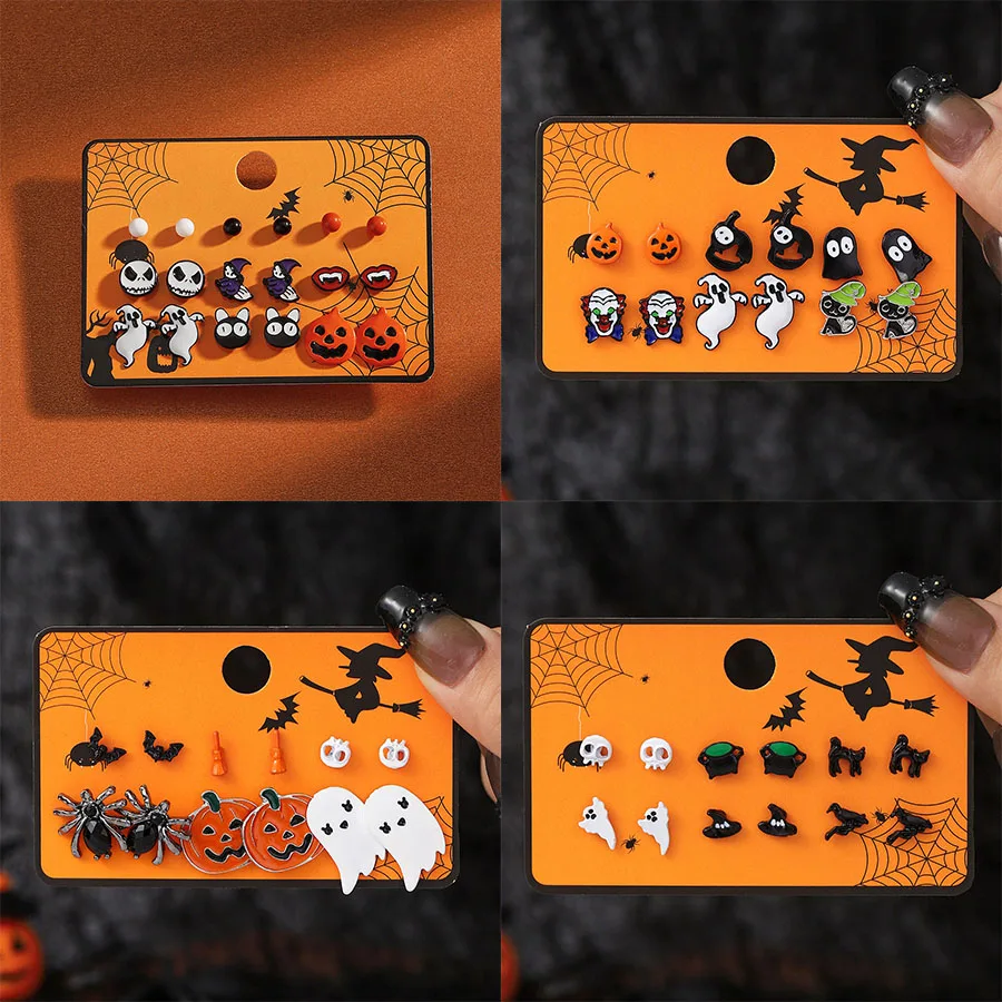Unique Halloween Woman Earrings Set Pumpkin Ghost Spider Multiple Festival Elements Funny Ear Ornaments Friendship Gift Jewelry