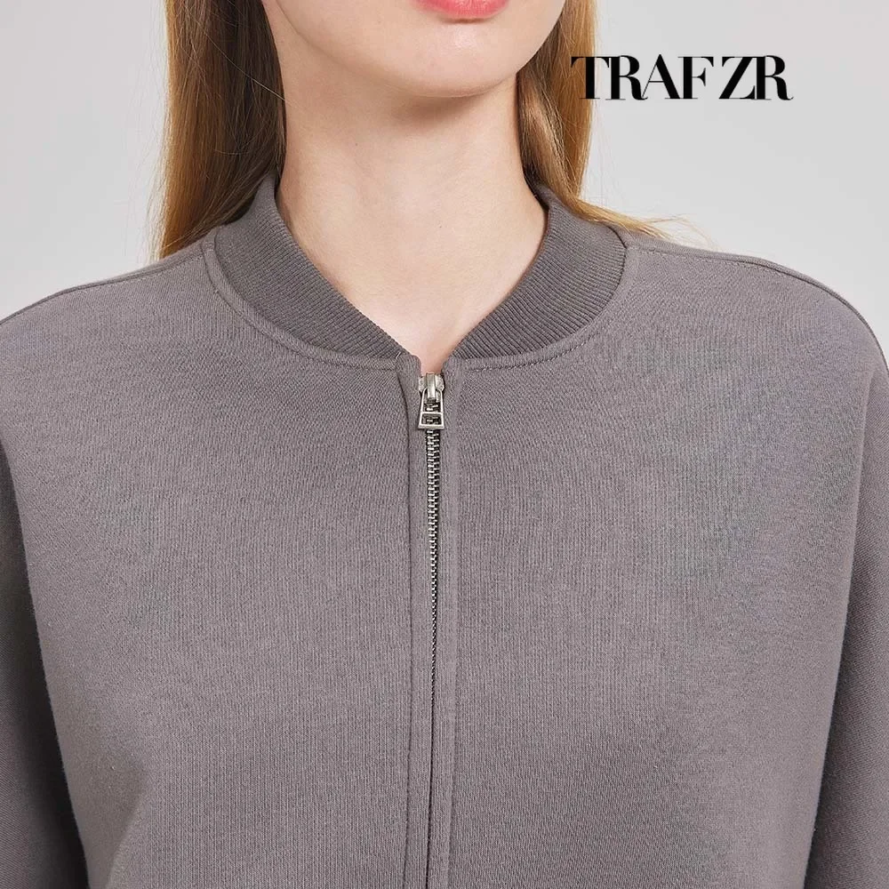 TRAF ZR Zipper Cardigan Sets To Woman 2024 Cotton Tracksuit Suits Baggy Pants Sportswear Women Sweater 2 Piece Set Women Outfits