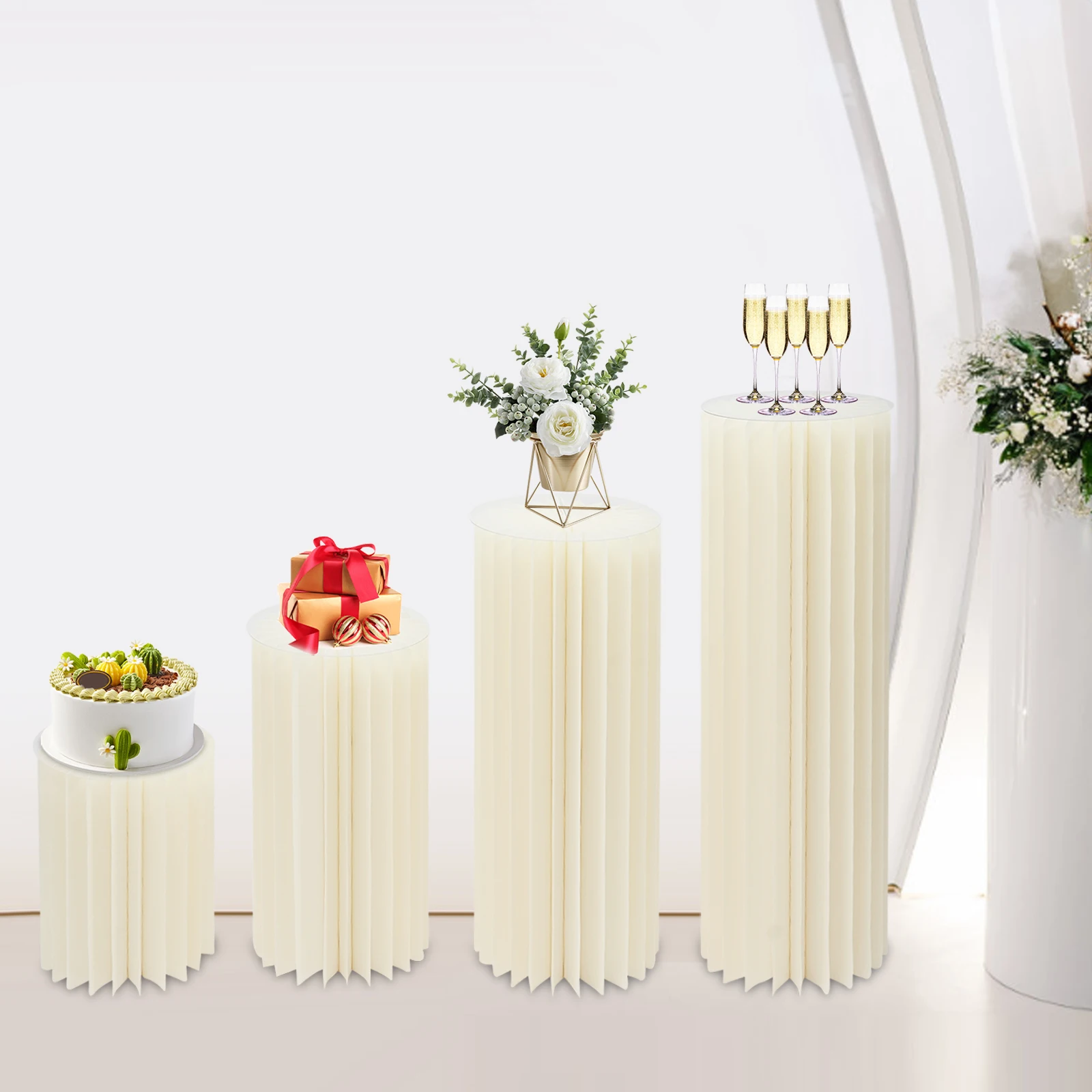 

4pcs Freestanding High Load-bearing Cardboard Flowers Stand Folding Dessert Table Wedding Roman Pillar Decorative Columns Props
