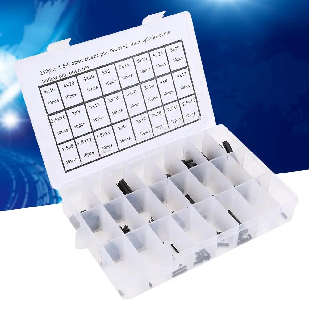 Perni di posizionamento elastici in acciaio al carbonio da 240 pezzi Perni coppiglia da M1,5 a M5 per assemblaggio di precisione