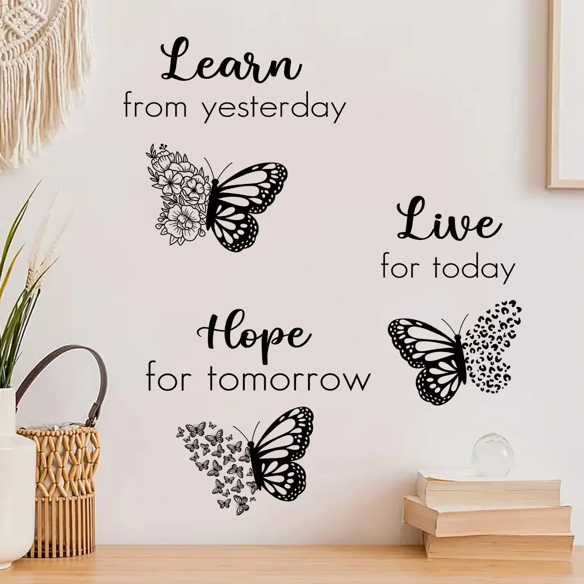 Modern Butterfly Silhouette English Quotes Phrase Wall Sticker Self-adhesive for Living Room Girls Bedroom Classroom Decoration