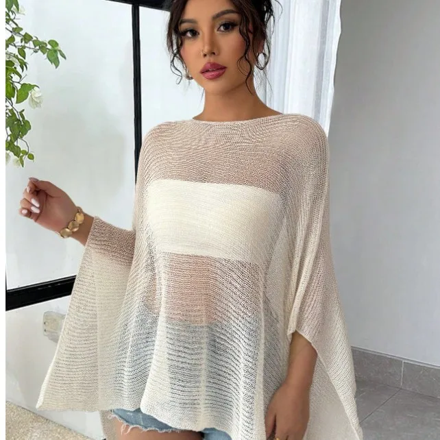 

Fashion Thin See Through Loose Women Covers Up Holiday Beach Irregular Shawl Tops Sunscreen Shirt Pullover Casual Streetwear