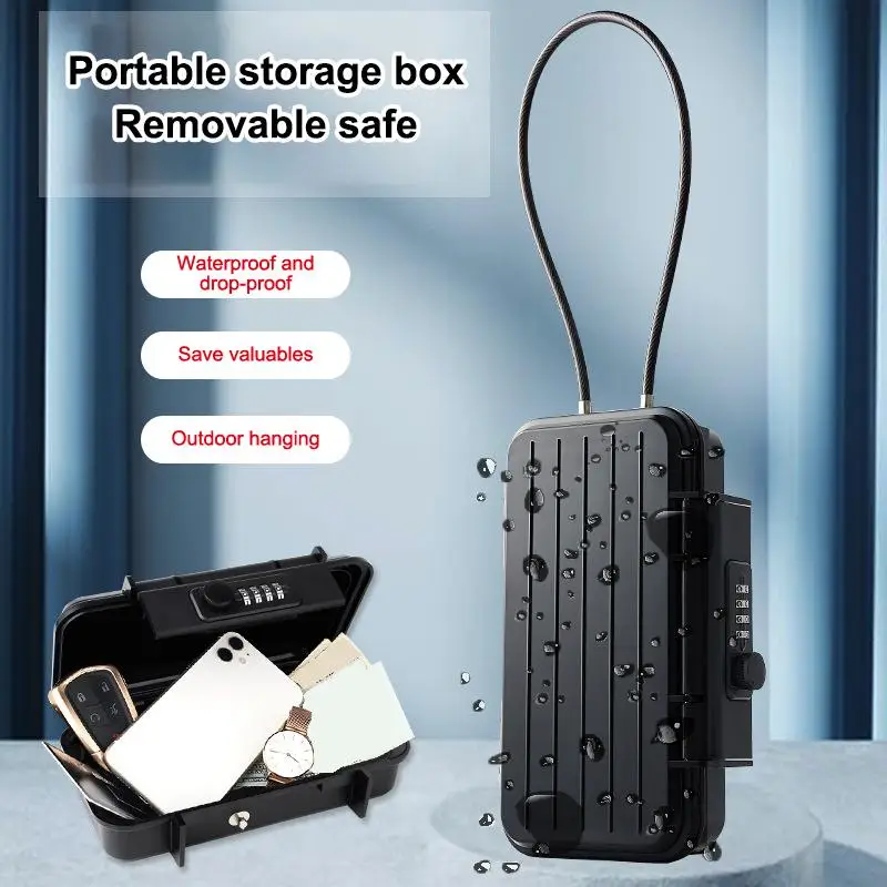 Outdoor Portable Safe Box with 4 Digit Combination Lock and Steel Wire for Beach Poolside Security