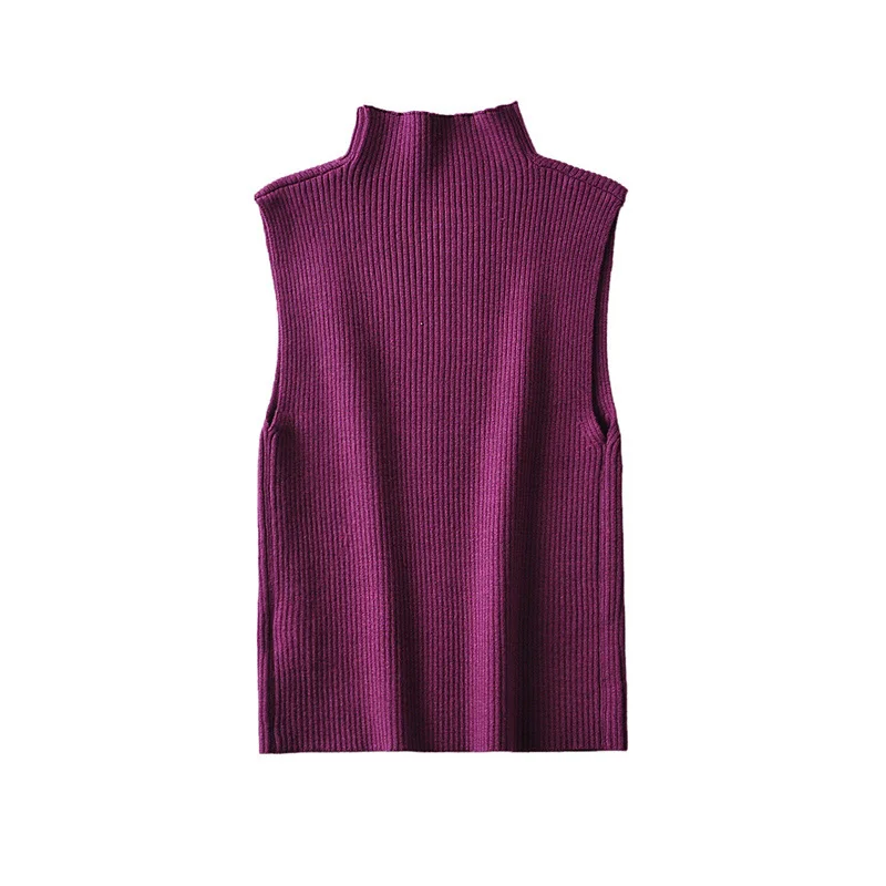 Willshela Women Fashion Solid Cropped Knitted Pullover Vest Vintage High Neck Sleeveless Female Chic Lady Tank Tops