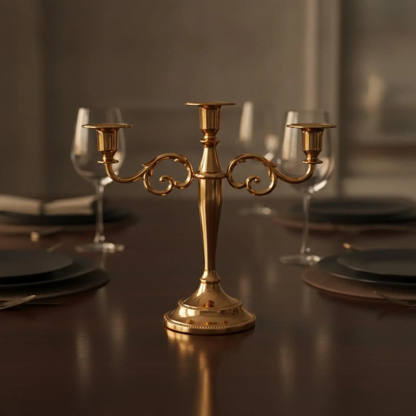 Sturdy Gold Candle Holder for Weddings with Round Weighted Base and Detachable Candelabra Structure