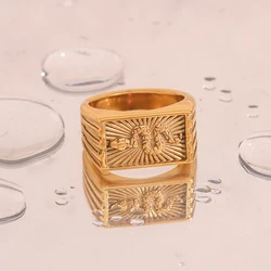 Waterproof Hypoallergenic Snake Sunburst Stamped Rectangle Signet Rings For Woman Vintage Animal Snake Rings Jewelry For Female